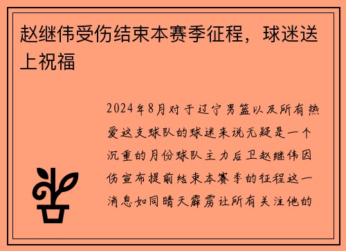 赵继伟受伤结束本赛季征程，球迷送上祝福